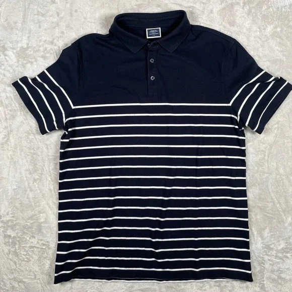 Charles Tyrwhitt Polo Shirt Mens Large Striped Casual Short Sleeve Navy - Picture 1 of 5